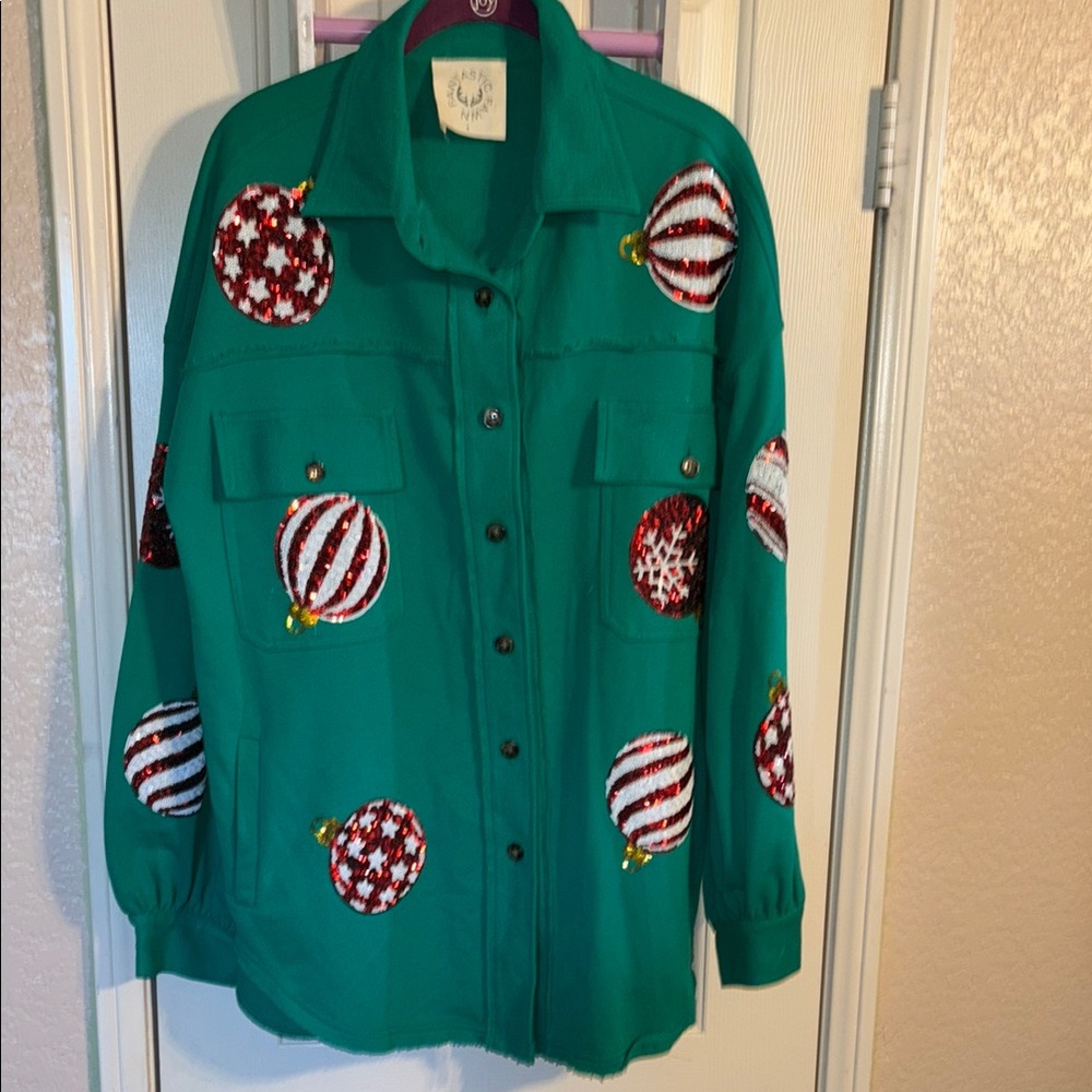 Fantastic Fawn Green Jacket Ornament Design Oversized Small NWOT